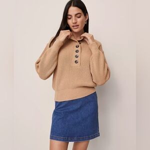 Ann Taylor Weekend Collection Ribbed Henley Sweater Size XS